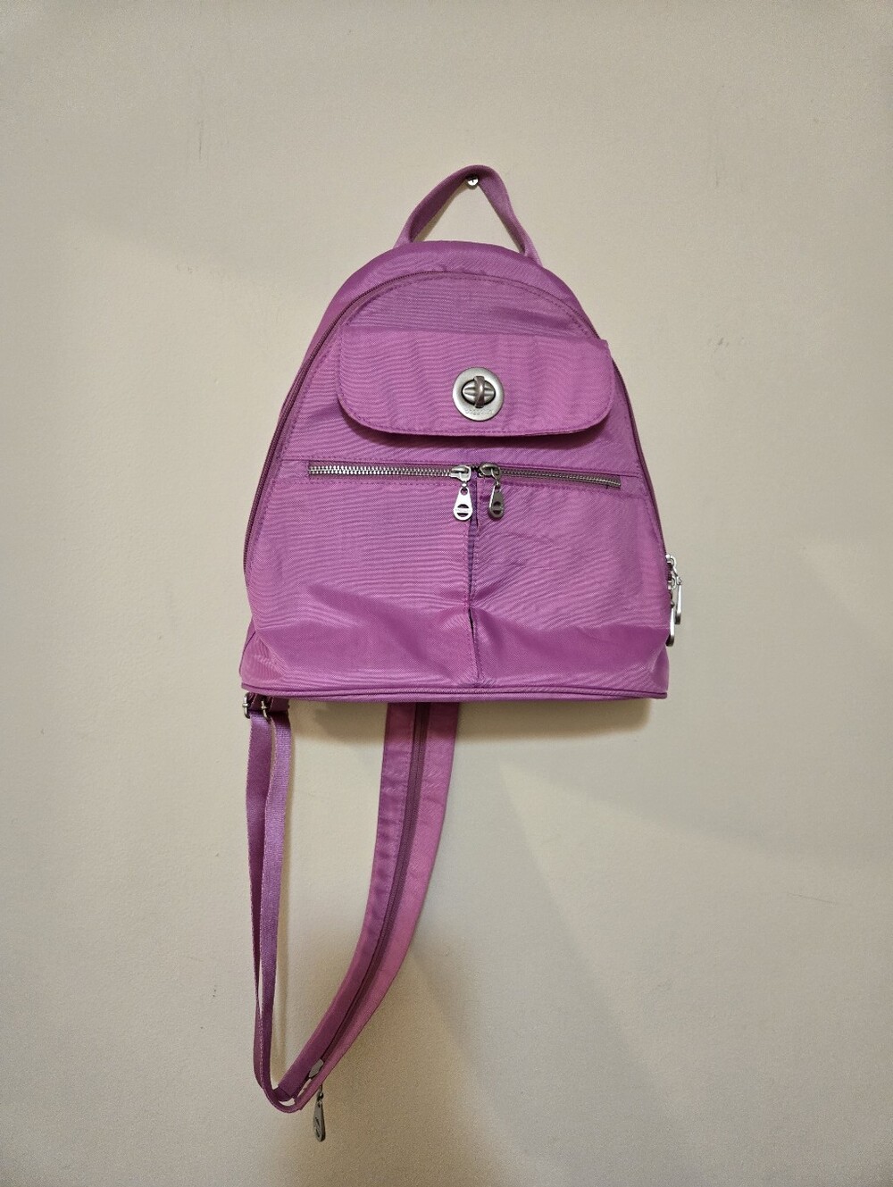 Baggallini Womens BACKPACK Adjustable Strap PINK Travel Bag Grey Wavy Lining